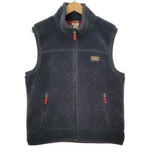 LL Bean Mens Mountain Pile Sherpa Fleece Vest Size L Gray/Orange Full Zip 502429